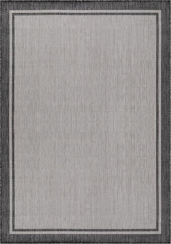 CAMILSON Indoor Outdoor Rug, 10x14 Bordered Gray Modern Area Rugs for Large Indoor and Outdoor Patios, Kitchen and Hallway Mats, Washable Porch Deck Outside Carpet (Bordered Grey, 10 x 14)-Ruum Studio Home