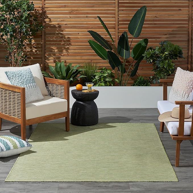 Nourison Home Positano Indoor/Outdoor Green 5' x 7' Area Rug, Easy Cleaning, Non Shedding, Bed Room, Living Room, Dining Room, Backyard, Deck, Patio (5x7)-Ruum Studio Home