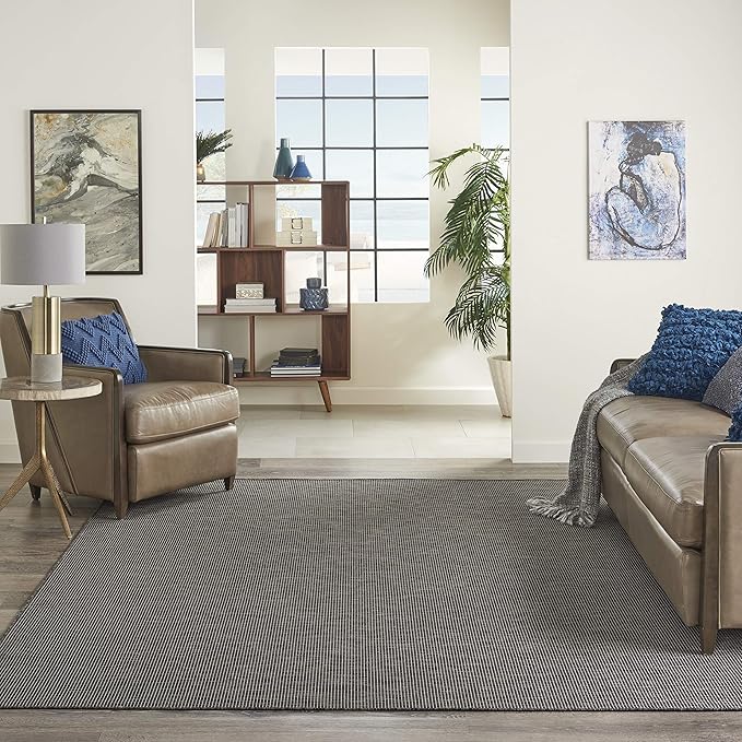 Nourison Home Positano 8' Runner Charcoal Fabric Modern Area Rug (8' Runner)-Ruum Studio Home