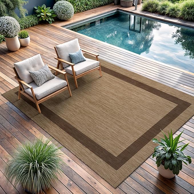 CAMILSON Outdoor Rug 5x7 - Modern Outside Rugs for Patios Porches Waterproof Durable Washable Non-Shedding, Easy-to-Clean Indoor Outdoor Area Carpet (5 x 7, Bordered - Jute)-Ruum Studio Home