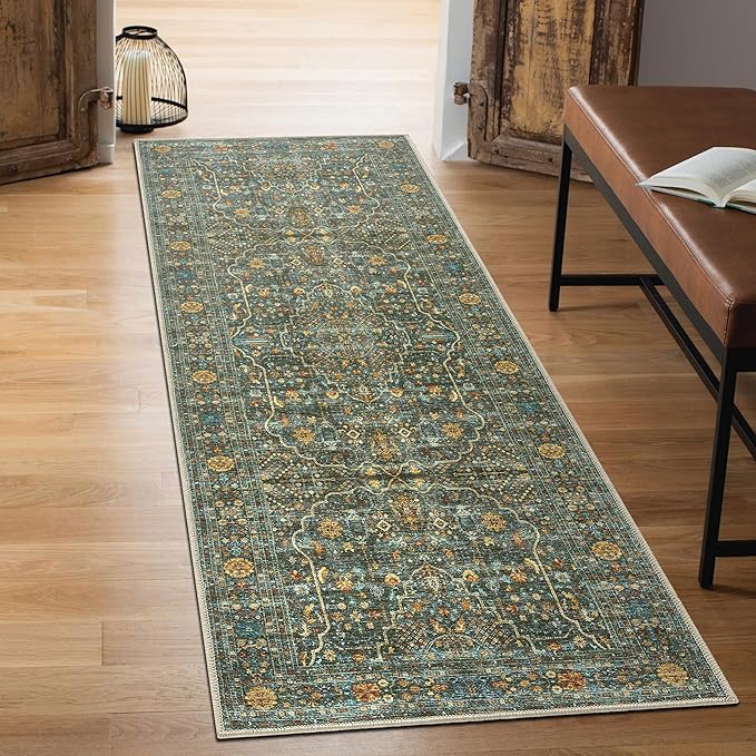 Keen Home Design 2x12 Rug - Machine Washable Runner Rug with Non-Slip Backing, Ideal for Hallway, Entryway, Kitchen, Laundry Room - Vintage, Easy Clean, Durable, Low Pile - (2'6" x 12')-Ruum Studio Home