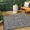 JONATHAN Y Vintage Filigree Indoor Outdoor Square Area Rug 6X6 Black/Gray, Charleston Textured Weave for Backyard, Patio, Porch, Easy-Cleaning, High Traffic, Pet-Friendly, Non-Shedding (SMB106G-6SQ)-Ruum Studio Home