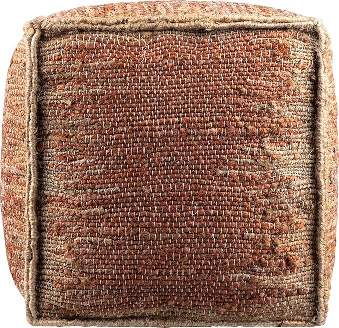 Mark&Day Pouf Ottoman, Lanzenkirchen Natural Fiber Burnt Orange Cube Pouf Foot Rest for Living Room, Bedroom and Boho Home Decor (16"x16"x16")-Ruum Studio Home