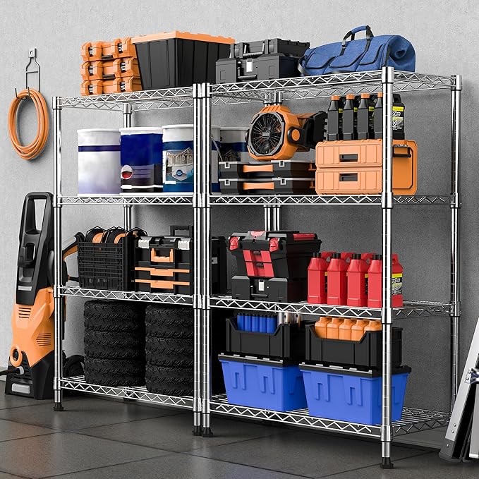 1000 lbs Storage Shelving Steel Heavy Duty 4-Tier Utility Shelving Unit Steel Organizer Wire Rack for Home,Kitchen,Office,Chrome (13.7" D x 29.5" W x 47.2" H)-Ruum Studio Home