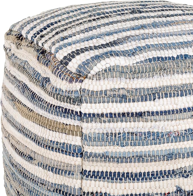 Mark&Day Pouf Ottoman, Korneuburg Natural Fiber Navy Cube Pouf Foot Rest for Living Room, Bedroom and Boho Home Decor (16"x16"x16")-Ruum Studio Home