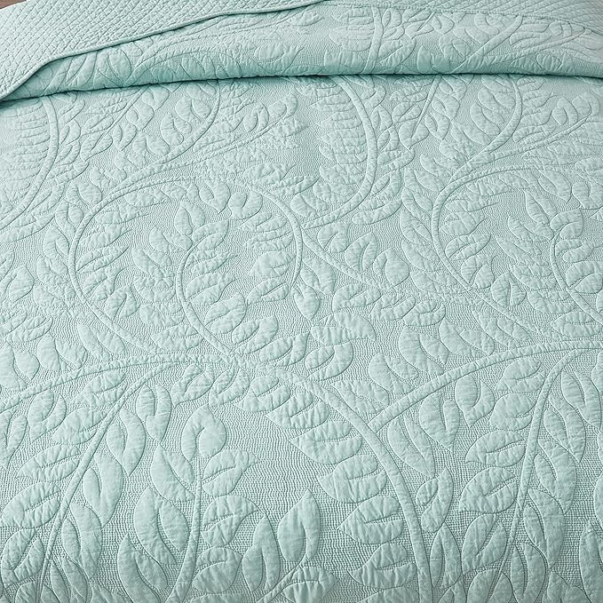MarCielo 3-Piece 100% Cotton Oversized Bedspread Lightweight Quilt Coverlet Embroidery Farmhouse Bedding Set T0 (Aruba Blue, Twin (68"x86"))-Ruum Studio Home
