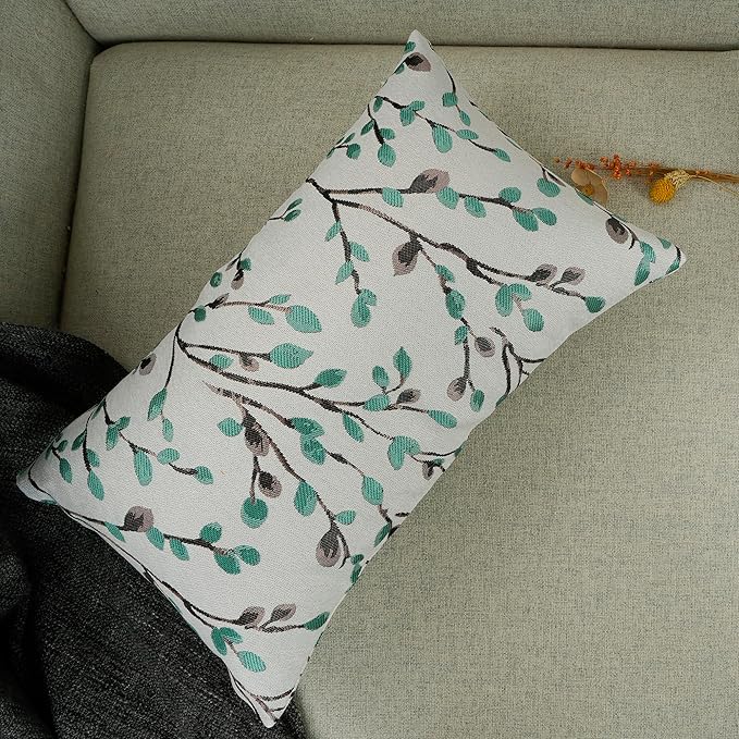 YOUR SMILE Classical Embroidery Jacquard Green Square Decorative Throw Pillow Case Cushion Cover,12x20 inch-Ruum Studio Home