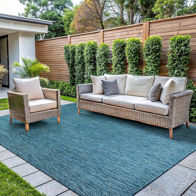CAMILSON Outdoor Rug 9x12 Modern Area Rugs for Large Indoor and Outdoor Patios and Porches - Waterproof, Washable, Non-Shedding, Easy-to-Clean Outside Carpet (9 x 12, Solid - Aqua)-Ruum Studio Home