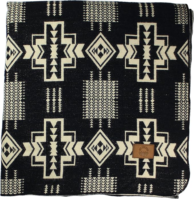 Inca Aztec Throw, Queen, King Blanket | Southwest Indian Navajo Boho Style | Native Cover for Camping, Bedding, Couch, Vanlife | Faux Alpaca, Lightweight, Hypoallergenic (Obsidian Black, Queen)-Ruum Studio Home