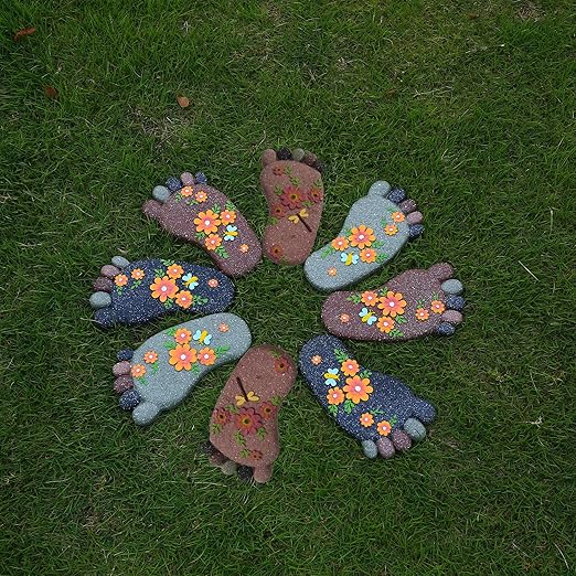 Stepping Stones - Resin Footprint Shaped Set of 2 (Light Gray)-Ruum Studio Home
