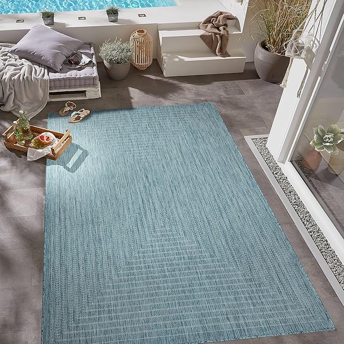 Adiva Rugs Outdoor Indoor Area Rug, Weather Resistant, Easy to Clean, Stain Resistant Floor Mat for Dining Room, Backyard, Deck, Patio (Aqua Weiss, 10' x 14')-Ruum Studio Home