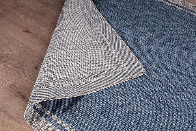 CAMILSON Outdoor Rug, 5x7 Bordered Navy Blue Gray Modern Area Rugs for Indoor and Outdoor Patios, Porches Waterproof Washable Porch Deck Outside Carpet (Bordered Navy, 5 x 7)-Ruum Studio Home