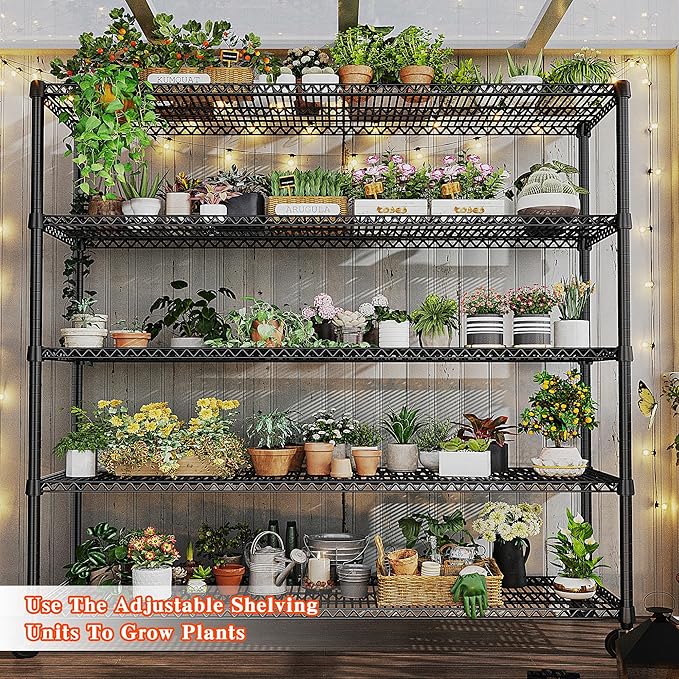 REIBII Storage Shelves 3200 LBS Capacity Wire Shelving with Wheels Heavy Duty Metal Shelf for Warehouses, Garage,Kitchens, School,Commercial Shelf, 73" H X 60" W X 18" D, 2 Pack-Ruum Studio Home