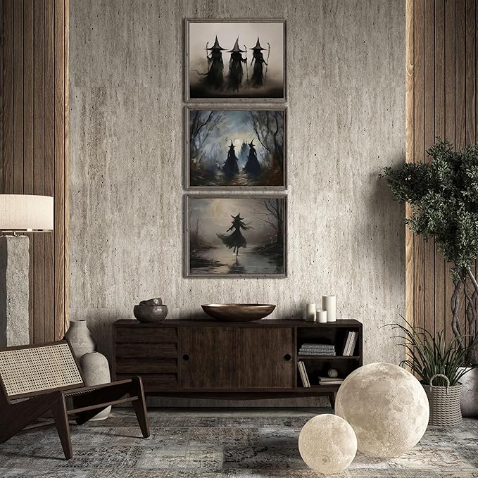 LANCHI95 3 Pcs 8x10in Vintage Rustic Witch Posters Halloween Wall Art Witch in The Forest Painting Prints Goth Dark Moody Wall Decor for Living Room Bedroom 8x10 in (UNFRAMED)-Ruum Studio Home