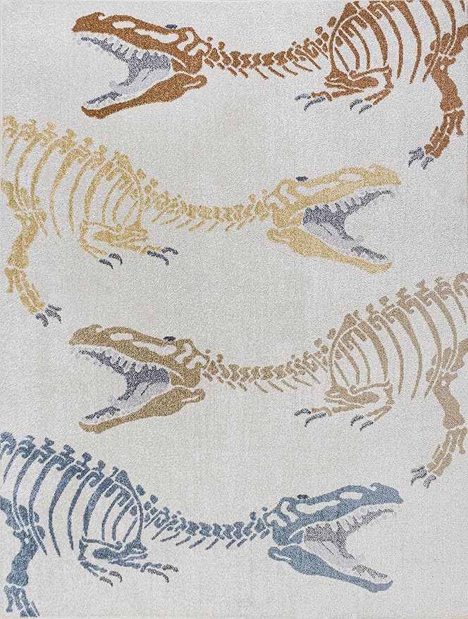 JONATHAN Y Machine-Washable Cream/Multi Indoor Area Rug, 4x6, Kingdarr T-Rex Modern, Casual, Kids & Novelty for Living Room, Dining Room, Bedroom, Kitchen Easy-Cleaning, Non-Shedding (KDW103A-4)-Ruum Studio Home