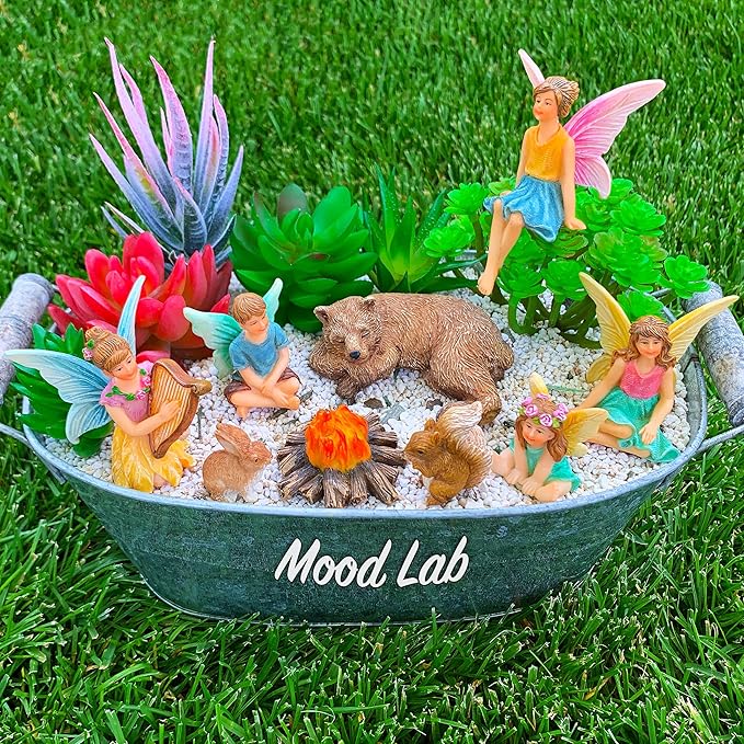 Mood Lab Fairy Garden - Miniature Fairies Figurines Accessories - Camping Kit of 9 pcs - Set for Outdoor or House Decor-Ruum Studio Home
