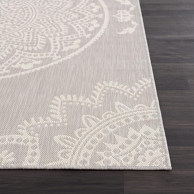 CAMILSON Outdoor Rug 6x9 Modern Area Rugs for Indoor and Outdoor Patios and Porches - Waterproof, Washable, Non-Shedding, Easy-to-Clean Outside Carpet (6 x 9, Medallion - Grey/White)-Ruum Studio Home