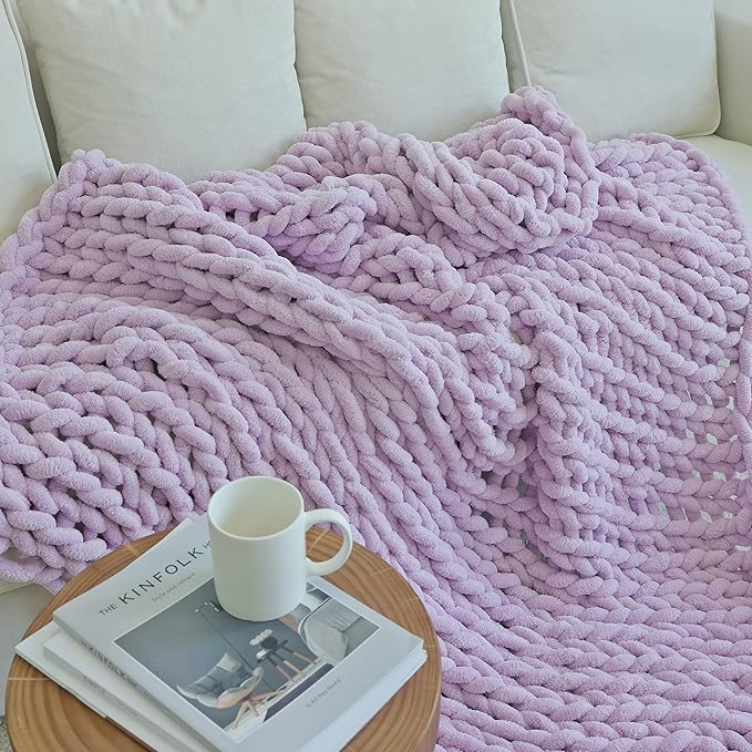 Maetoow Chenille Chunky Knit Blanket Throw (60×80 Inch), Handmade Warm & Cozy Blanket Couch, Bed, Home Decor, Soft Breathable Fleece Banket, Christmas Thick and Giant Yarn Throws, Purple-Ruum Studio Home