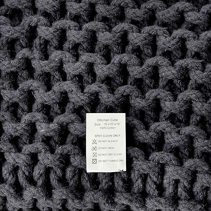 REDEARTH Cube Pouf Foot Stool Ottoman - Hand Knitted Coffee Table - Cotton Cord Boho Pouffe - Home Décor Poof - Stuffed Footrest for Living Room - Bedroom - Patio (16" x 16" x 16") - Dark Gray-Ruum Studio Home