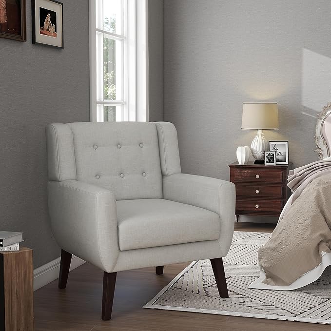 UIXE Accent Chair Modern Upholstered Armchair, Comfy Living Room Arm Chairs Mid Century Single Sofa Reading Side Seat for Bedroom, Home Office - Beige-Ruum Studio Home