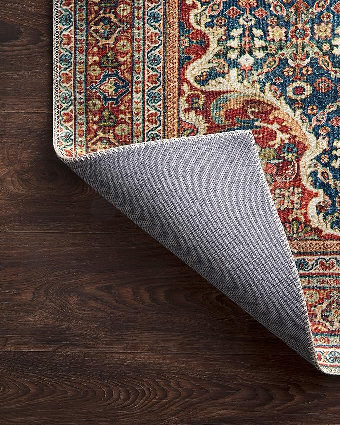 Loloi Layla Collection LAY-09 Cobalt Blue/Spice 2'-6" x 7'-6" .13" Thick Runner Rug, Soft, Durable, Vintage Inspired, Distressed, Low Pile, Non-Shedding, Easy Clean, Printed, Living Room Rug-Ruum Studio Home