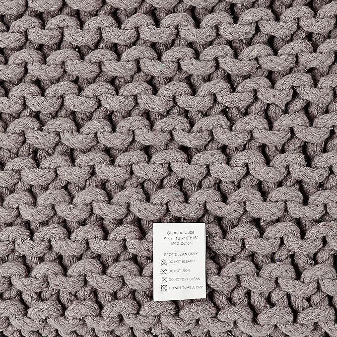 REDEARTH Cube Hand Knitted Pouf - Foot Stool Ottoman - Cord Boho Pouffe - Poof Accent Stuffed Table or Footrest for Living Room - Nursery - Bedroom - Patio - 100% Cotton (16" x 16" x 16") - Taupe-Ruum Studio Home