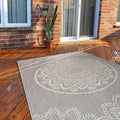 CAMILSON Outdoor Rug 6x9 Modern Area Rugs for Indoor and Outdoor Patios and Porches - Waterproof, Washable, Non-Shedding, Easy-to-Clean Outside Carpet (6 x 9, Medallion - Grey/White)-Ruum Studio Home