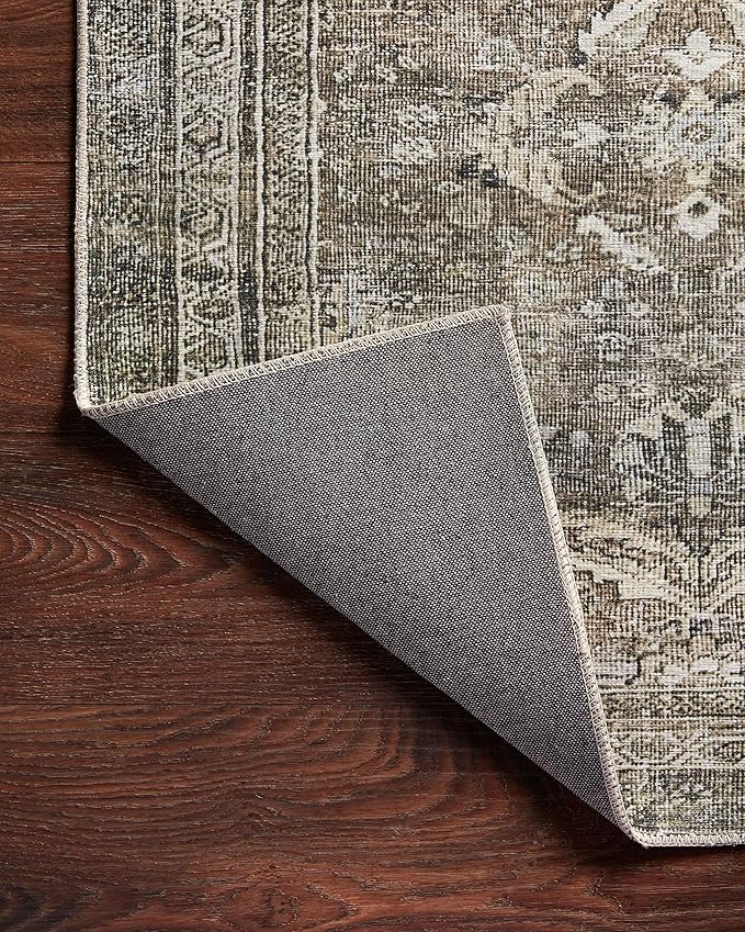Loloi Layla Collection LAY-13 Antique/Moss 2'-3" x 3'-9" .13" Thick Accent Rug, Soft, Durable, Vintage Inspired, Distressed, Low Pile, Non-Shedding, Easy Clean, Printed, Living Room Rug-Ruum Studio Home