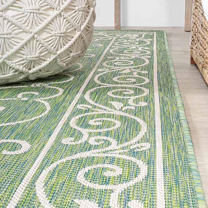JONATHAN Y Vintage Filigree Indoor Outdoor Area Rug 4X6 Green/Ivory, Charleston Textured Weave for Backyard, Patio, Porch, Easy-Cleaning, High Traffic, Pet-Friendly, Non-Shedding (SMB106K-4)-Ruum Studio Home