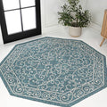 JONATHAN Y Vintage Filigree Indoor Outdoor Octagon Area Rug 5 Ft Teal/Gray, Charleston Textured Weave for Backyard, Patio, Porch, Easy-Cleaning, High Traffic, Pet-Friendly, Non-Shedding SMB106F-5TGN-Ruum Studio Home