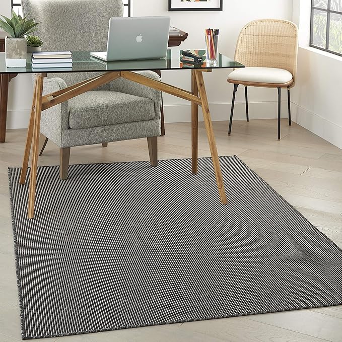 Nourison Positano Indoor-Outdoor Charcoal 4' x 6' Area Rug, Easy Cleaning, Non Shedding, Bed Room, Living Room, Dining Room, Backyard, Deck, Patio (4x6)-Ruum Studio Home