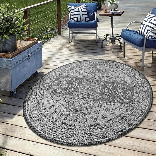 Keen Home Design Terrace Outdoor Round Rug - 5ft Round Washable Indoor/Outdoor Rug for Patio, Kitchen, Balcony, Beach, Garden, Deck and Porch, Size: 5'3" Round-Ruum Studio Home