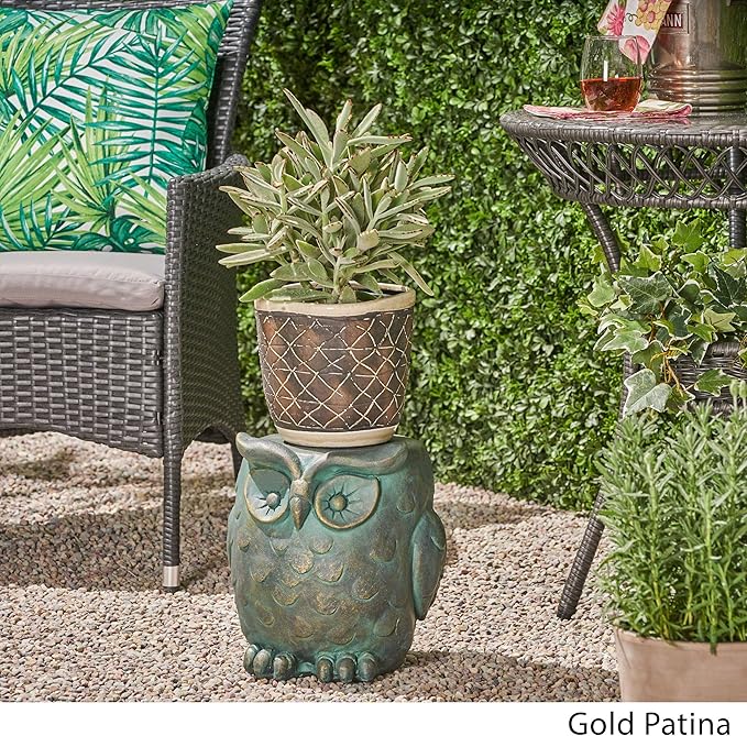 Christopher Knight Home Agnes Owl Garden Stool, Lightweight Concrete, Gold Patina Finish-Ruum Studio Home