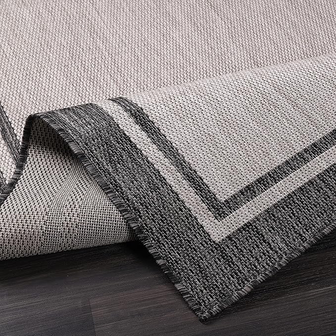 CAMILSON Indoor Outdoor Rug, 10x14 Bordered Gray Modern Area Rugs for Large Indoor and Outdoor Patios, Kitchen and Hallway Mats, Washable Porch Deck Outside Carpet (Bordered Grey, 10 x 14)-Ruum Studio Home