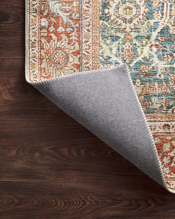 Loloi Layla Collection LAY-04 Ocean/Rust 2'-6" x 7'-6" .13" Thick Runner Rug, Soft, Durable, Vintage Inspired, Distressed, Low Pile, Non-Shedding, Easy Clean, Printed, Living Room Rug-Ruum Studio Home
