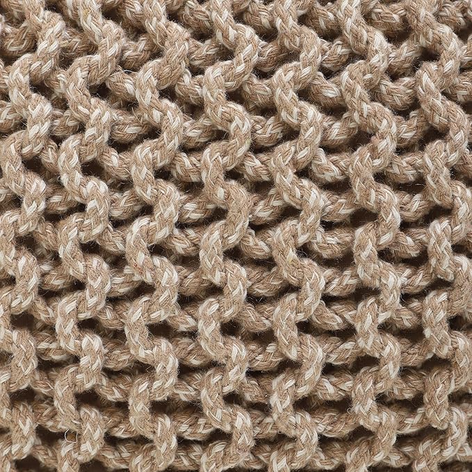 REDEARTH Round Pouf Ottoman - Hand Knitted Cable Boho Poof Home Décor Pouffe Circular Footrest for Living Room - Nursery - Bedroom - Lounge 100% Cotton (18”x18”x14”) - Beige Ivory-Ruum Studio Home