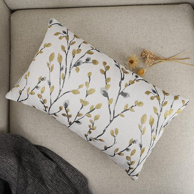 YOUR SMILE Classical Embroidery Jacquard Yellow/Gold Square Decorative Throw Pillow Case Cushion Cover,12x20 inch-Ruum Studio Home