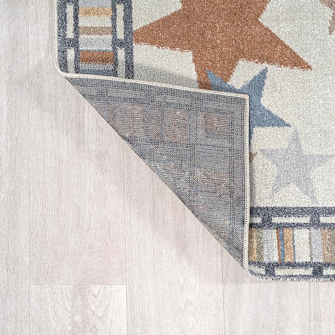 JONATHAN Y Machine-Washable Ivory/Blue/Orange Runner Rug, 2x8, Star Gazer Geometric, Border, Kids & Novelty, Classic, Bedroom, Kitchen, Living Room, Easy-Cleaning, Non-Shedding (KDW100A-28)-Ruum Studio Home