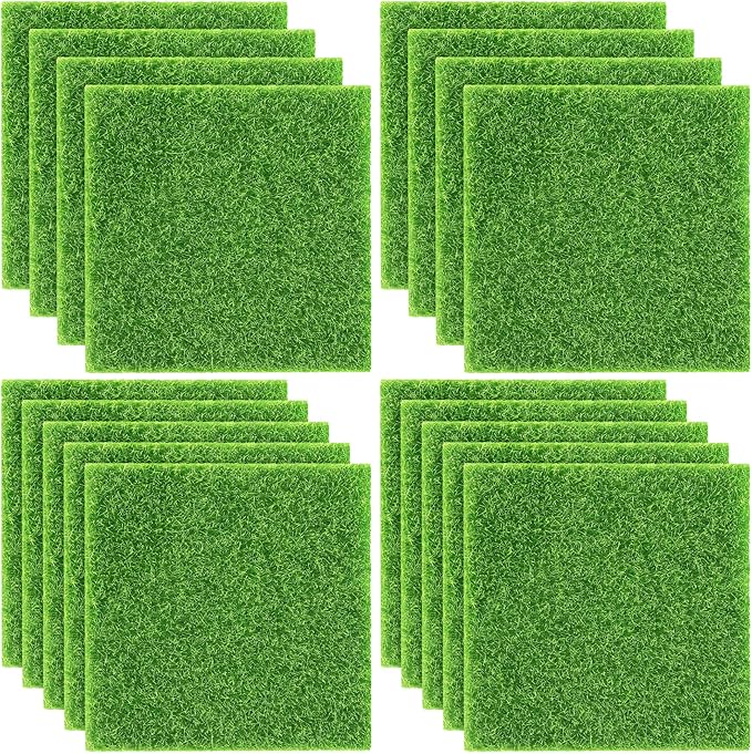 Elcoho 18 Pieces Fake Grass for Crafts Fairy Garden 6 x 6 Inches Artificial Garden Grass for Miniature Ornament Dollhouse DIY Decoration-Ruum Studio Home