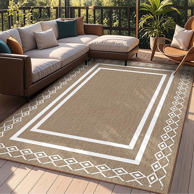 Outdoor Patio Rug, Outside Rectangular Carpet, Moroccan Geometric Rugs, Washable Large Indoor Outdoor Rug 8x10 Mats for RV, Picnic, Backyard, Deck, Balcony, Porch, Beach-Ruum Studio Home