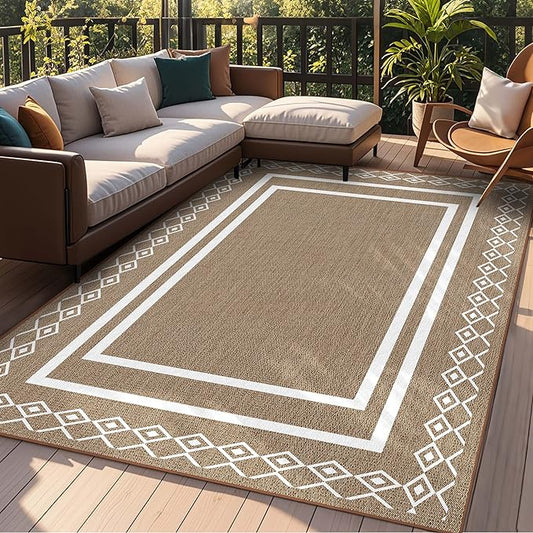 Outdoor Patio Rug, Outside Rectangular Carpet, Moroccan Geometric Rugs, Washable Large Indoor Outdoor Rug 8x10 Mats for RV, Picnic, Backyard, Deck, Balcony, Porch, Beach-Ruum Studio Home