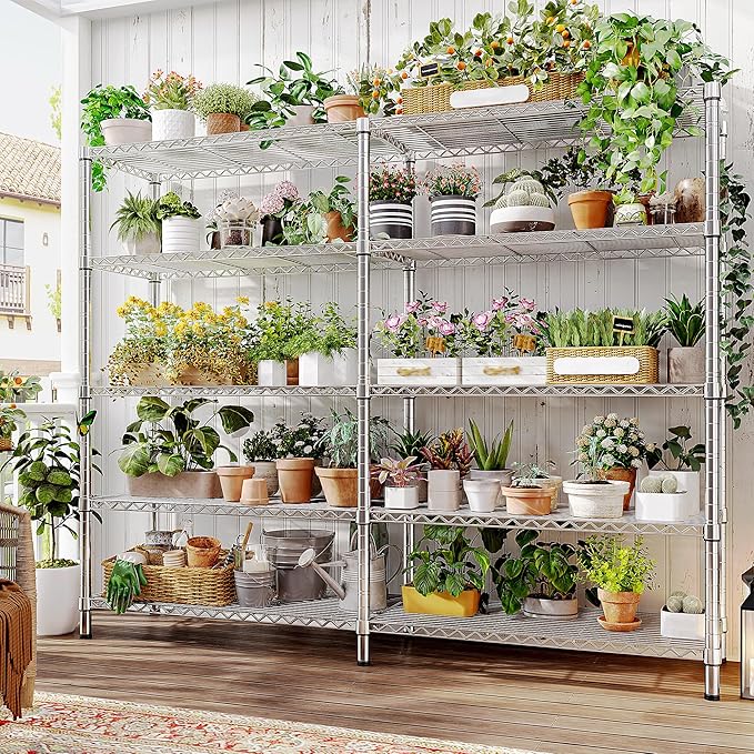 REIBII 1500LBS Storage Shelves 61.7''W Wire Shelving Unit 5 Tier Metal Shelving for Storage Rack Shelves Heavy Duty Garage Shelf Pantry Shelves Kitchen Shelving, 61.7" W*72.4" H*15.8" D, Chrome-Ruum Studio Home