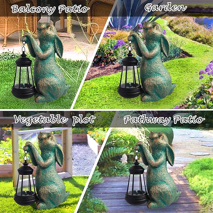 JOYBEE Garden Statues Rabbit with Solar Lantern Outdoor Decor-Rabbit Solar Figurines Lights Decorations for Patio Yard Lawn Ornaments-Gifts for Birthday Easter Housewarming-Ruum Studio Home