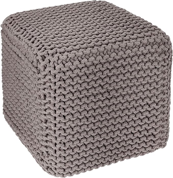 REDEARTH Cube Hand Knitted Pouf - Foot Stool Ottoman - Cord Boho Pouffe - Poof Accent Stuffed Table or Footrest for Living Room - Nursery - Bedroom - Patio - 100% Cotton (16" x 16" x 16") - Taupe-Ruum Studio Home