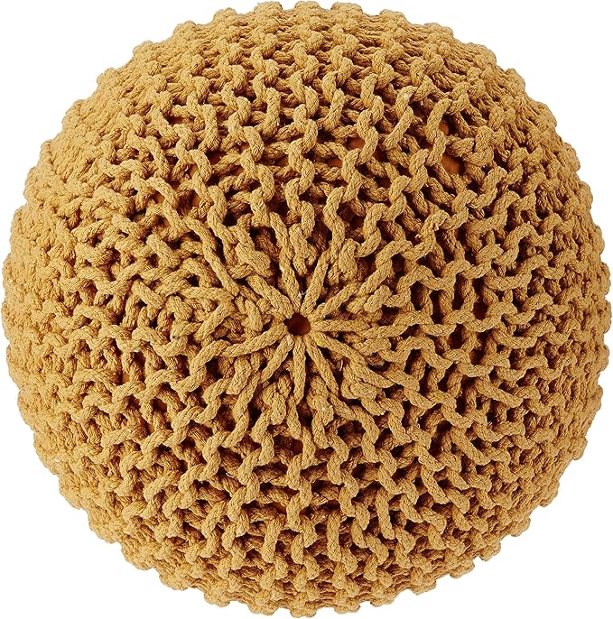 REDEARTH · Round Pouf Ottoman - Hand Knitted Cable Boho Poof Home Décor Pouffe Circular Footrest for Living Room - Bedroom - Lounge - Nursery - 100% Cotton Poufs (19.5"x19.5"x14") - Mustard-Ruum Studio Home