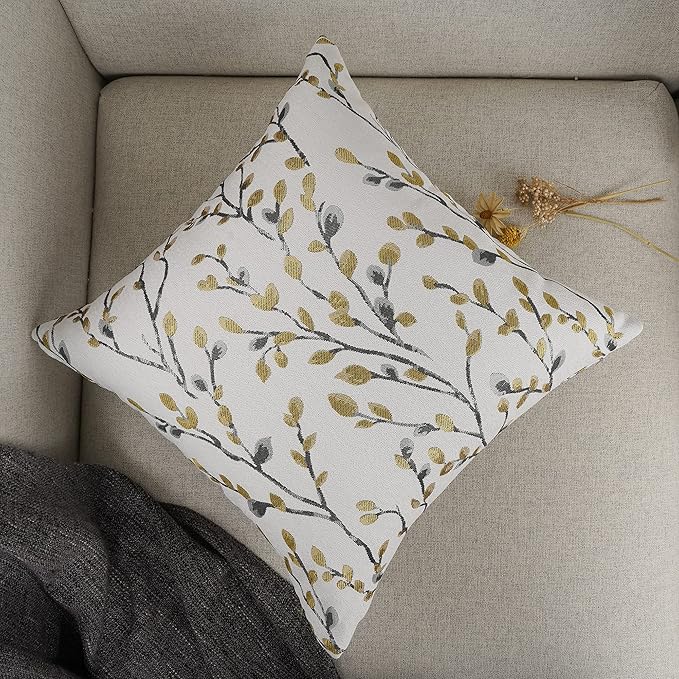 YOUR SMILE Classical Embroidery Jacquard Yellow/Gold Square Decorative Throw Pillow Case Cushion Cover 18x18 inch-Ruum Studio Home
