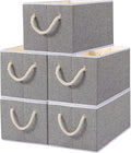 Yawinhe Foldable Storage Basket 5-Pack, Large Fabric Bins with Rope Handle, Used for Organizing Shelves, Closets, Clothes, 12.99''Lx9.05''Wx7.87''H, Grey-Ruum Studio Home