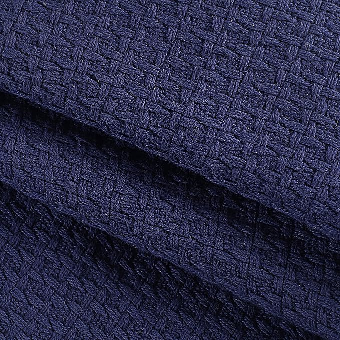 Elvana Home 100% Cotton Bed Blanket, Breathable Bed Blanket Queen Size, Cotton Thermal Blankets Queen, Perfect for Layering Any Bed for All Season, Navy Blue-Ruum Studio Home