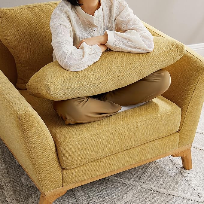 Large-Sized Accent Chair, Thick Cushion Bedroom Reading Chair, Comfortable Living Room Single Sofa, Linen Yellow-Ruum Studio Home