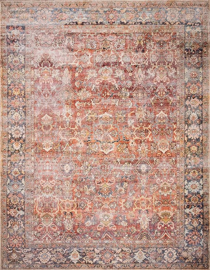 Loloi Layla Collection LAY-02 Spice/Marine 3'-6" x 5'-6" .13" Thick Accent Rug, Soft, Durable, Vintage Inspired, Distressed, Low Pile, Non-Shedding, Easy Clean, Printed, Living Room Rug-Ruum Studio Home